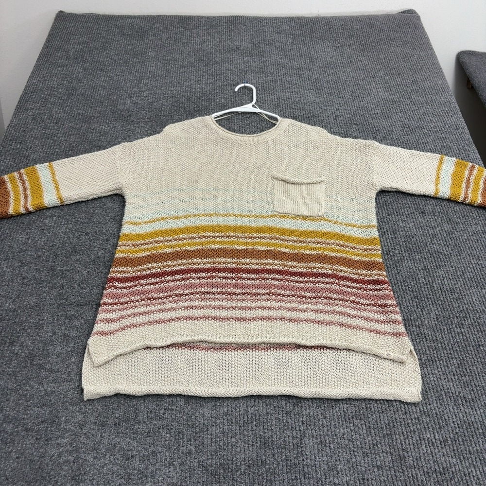 Rip Curl Sweater Womens L Cream Acrylic Knit Striped Pocket Surf Boho Casual